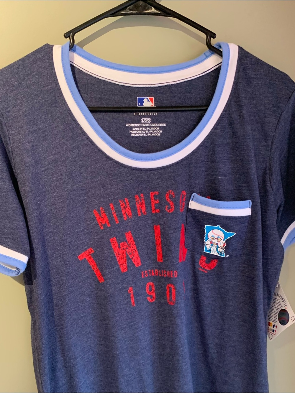 Women’s Minnesota Twins Navy Ringer Tee with Light Blue Trim